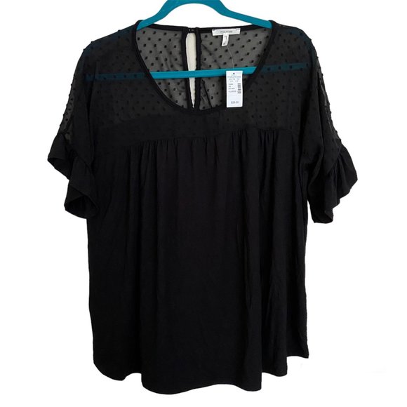 Maurices NWT Women's Ruffled Dot Print Chiffon Yoke Short Sleeve Tee Size XL - Picture 1 of 7